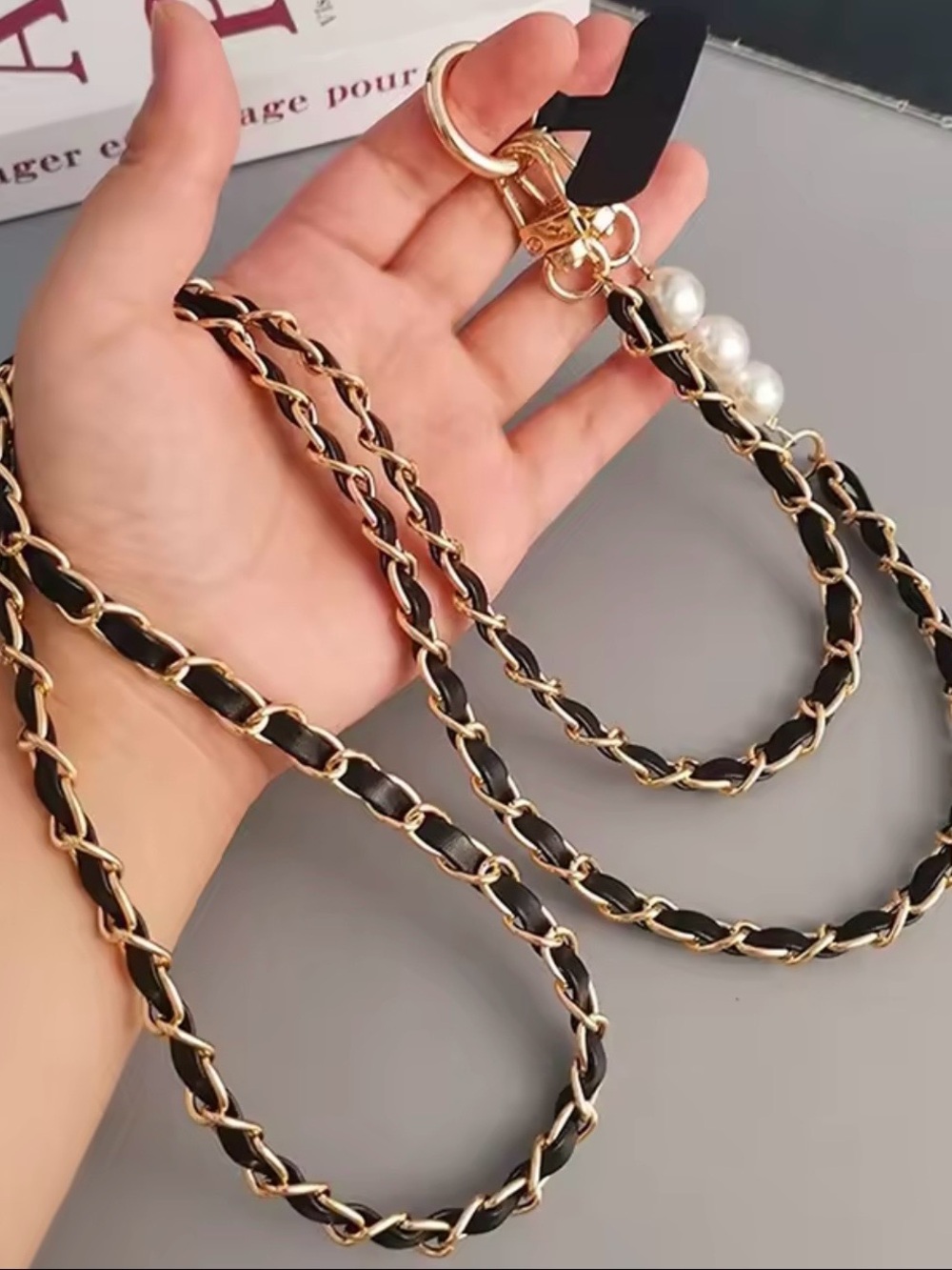 Black and Gold Chain Crossbody Phone Strap - Women Accessories - Picture 2 of 4